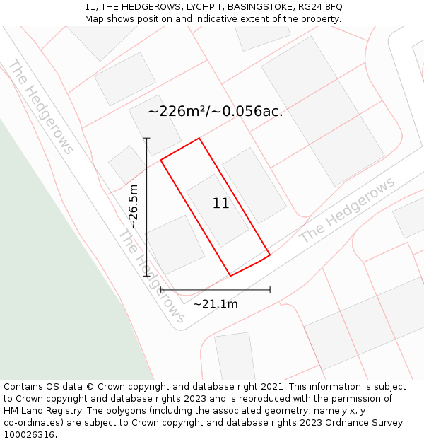 11, THE HEDGEROWS, LYCHPIT, BASINGSTOKE, RG24 8FQ: Plot and title map