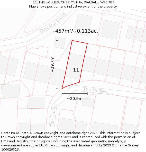 11, THE HOLLIES, CHESLYN HAY, WALSALL, WS6 7BF: Plot and title map