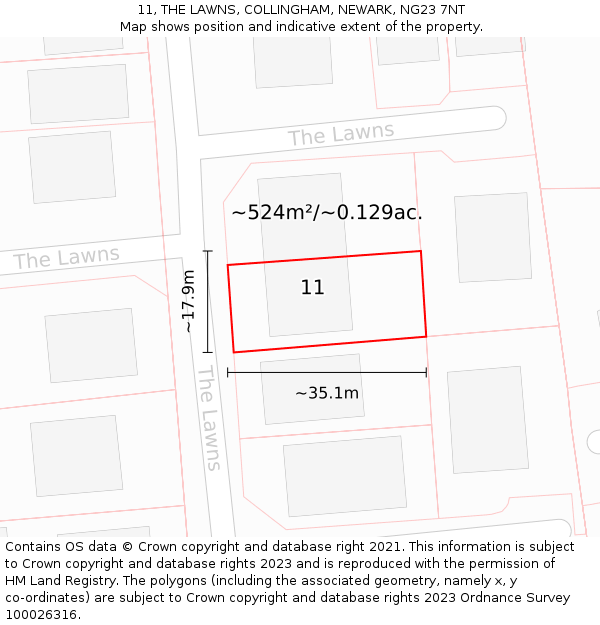 11, THE LAWNS, COLLINGHAM, NEWARK, NG23 7NT: Plot and title map