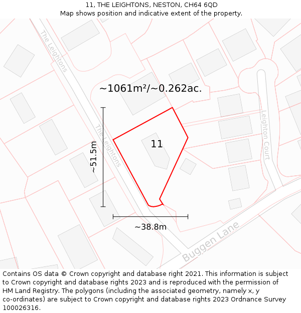 11, THE LEIGHTONS, NESTON, CH64 6QD: Plot and title map