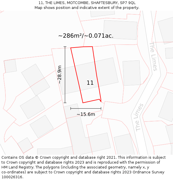 11, THE LIMES, MOTCOMBE, SHAFTESBURY, SP7 9QL: Plot and title map