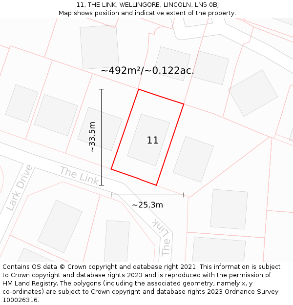 11, THE LINK, WELLINGORE, LINCOLN, LN5 0BJ: Plot and title map