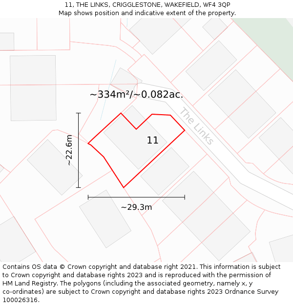 11, THE LINKS, CRIGGLESTONE, WAKEFIELD, WF4 3QP: Plot and title map