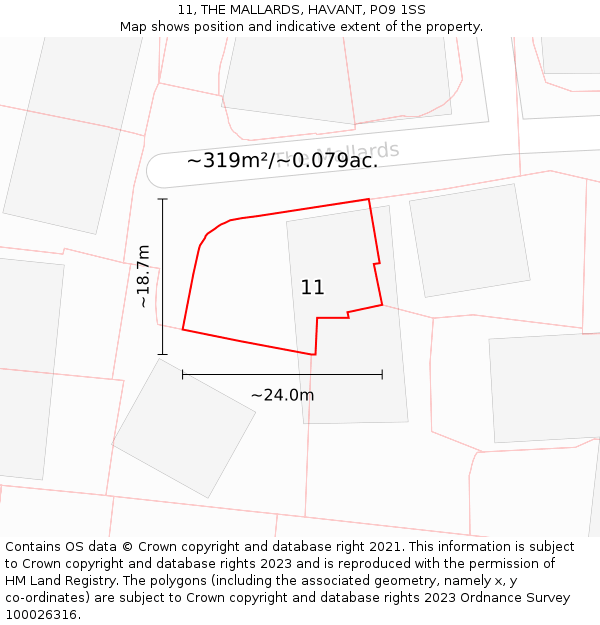 11, THE MALLARDS, HAVANT, PO9 1SS: Plot and title map