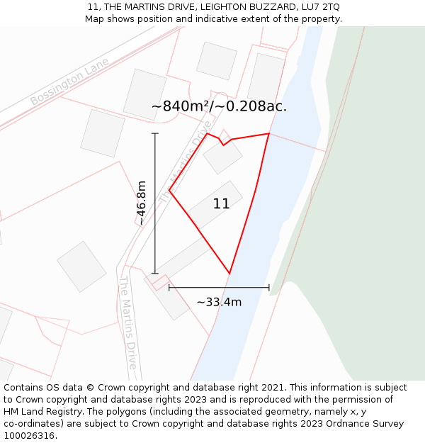 11, THE MARTINS DRIVE, LEIGHTON BUZZARD, LU7 2TQ: Plot and title map