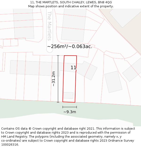 11, THE MARTLETS, SOUTH CHAILEY, LEWES, BN8 4QG: Plot and title map