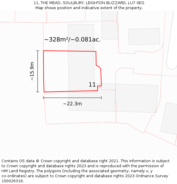 11, THE MEAD, SOULBURY, LEIGHTON BUZZARD, LU7 0EG: Plot and title map