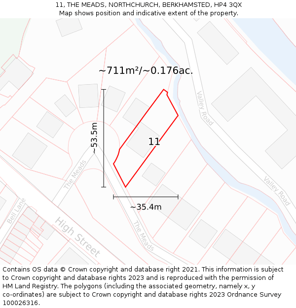 11, THE MEADS, NORTHCHURCH, BERKHAMSTED, HP4 3QX: Plot and title map