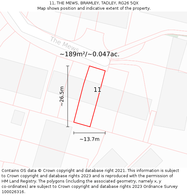 11, THE MEWS, BRAMLEY, TADLEY, RG26 5QX: Plot and title map