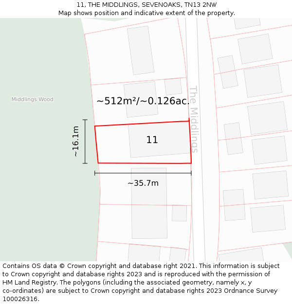 11, THE MIDDLINGS, SEVENOAKS, TN13 2NW: Plot and title map