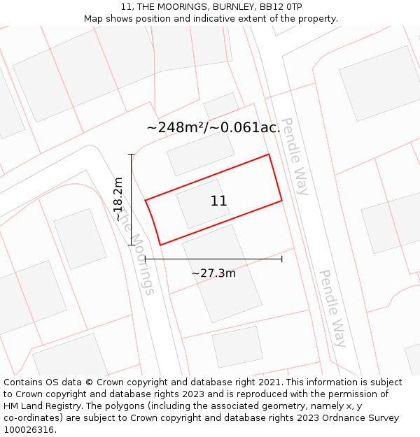 11, THE MOORINGS, BURNLEY, BB12 0TP: Plot and title map