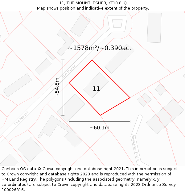 11, THE MOUNT, ESHER, KT10 8LQ: Plot and title map