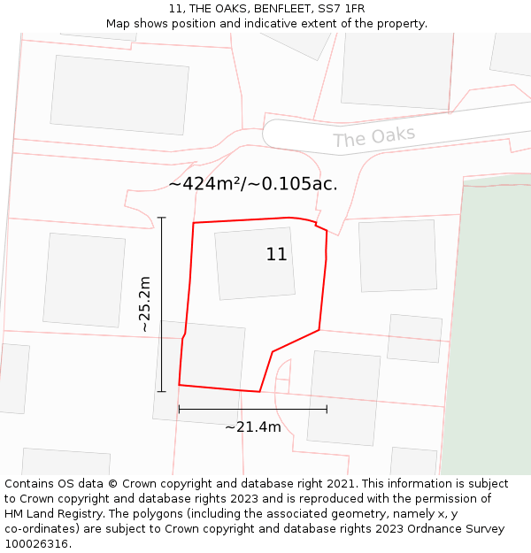 11, THE OAKS, BENFLEET, SS7 1FR: Plot and title map