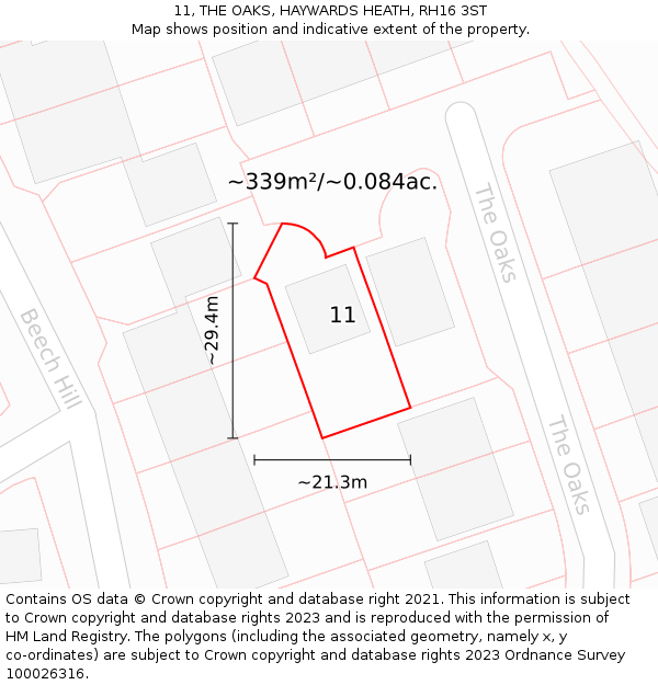 11, THE OAKS, HAYWARDS HEATH, RH16 3ST: Plot and title map