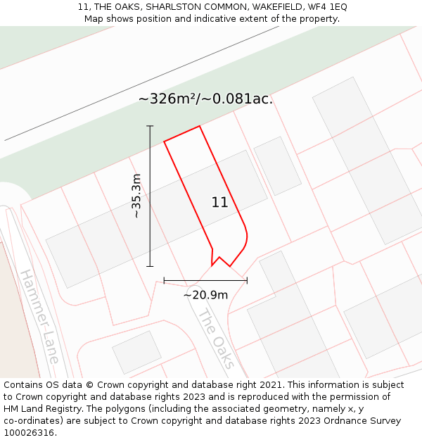11, THE OAKS, SHARLSTON COMMON, WAKEFIELD, WF4 1EQ: Plot and title map