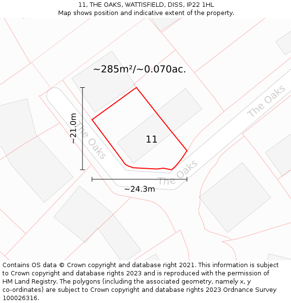 11, THE OAKS, WATTISFIELD, DISS, IP22 1HL: Plot and title map