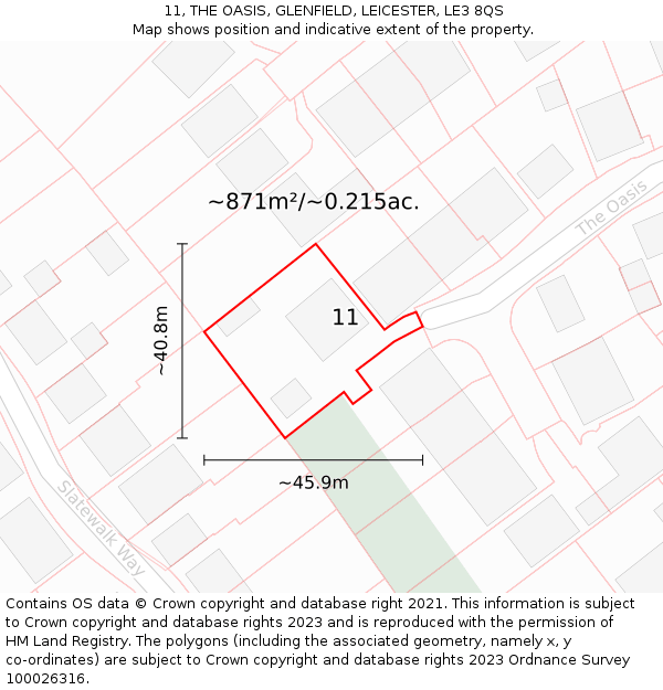 11, THE OASIS, GLENFIELD, LEICESTER, LE3 8QS: Plot and title map