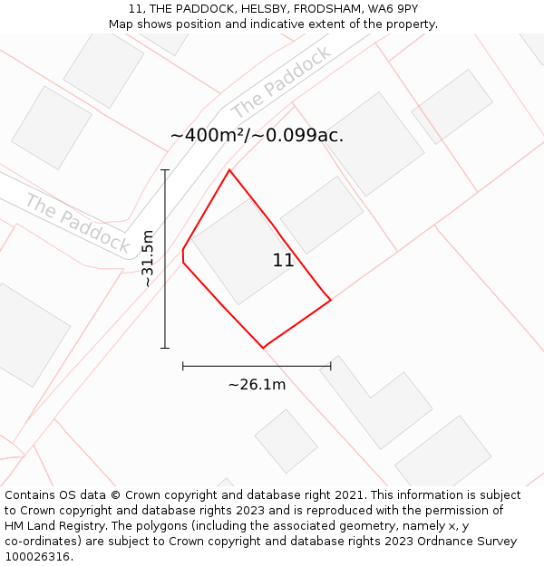 11, THE PADDOCK, HELSBY, FRODSHAM, WA6 9PY: Plot and title map