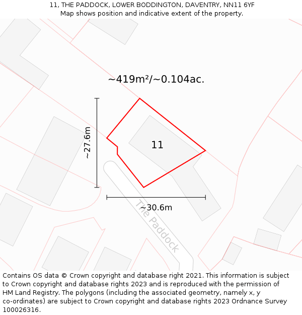 11, THE PADDOCK, LOWER BODDINGTON, DAVENTRY, NN11 6YF: Plot and title map