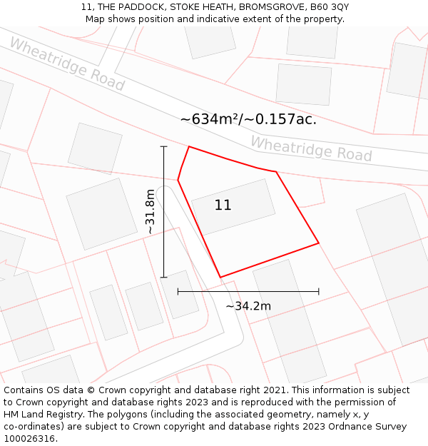 11, THE PADDOCK, STOKE HEATH, BROMSGROVE, B60 3QY: Plot and title map