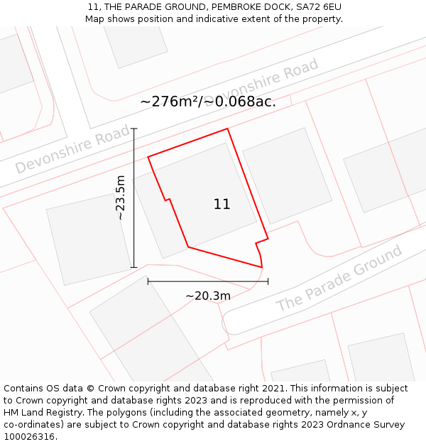 11, THE PARADE GROUND, PEMBROKE DOCK, SA72 6EU: Plot and title map