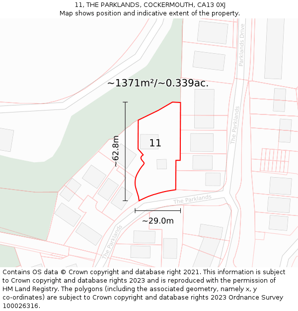 11, THE PARKLANDS, COCKERMOUTH, CA13 0XJ: Plot and title map