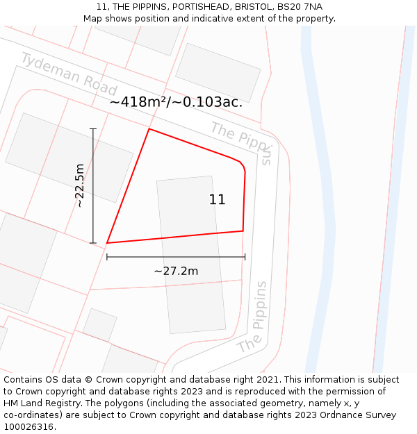 11, THE PIPPINS, PORTISHEAD, BRISTOL, BS20 7NA: Plot and title map