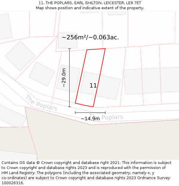 11, THE POPLARS, EARL SHILTON, LEICESTER, LE9 7ET: Plot and title map