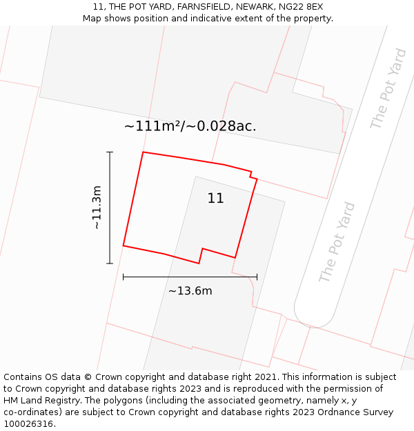 11, THE POT YARD, FARNSFIELD, NEWARK, NG22 8EX: Plot and title map