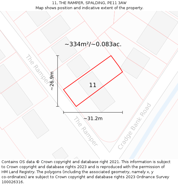 11, THE RAMPER, SPALDING, PE11 3AW: Plot and title map