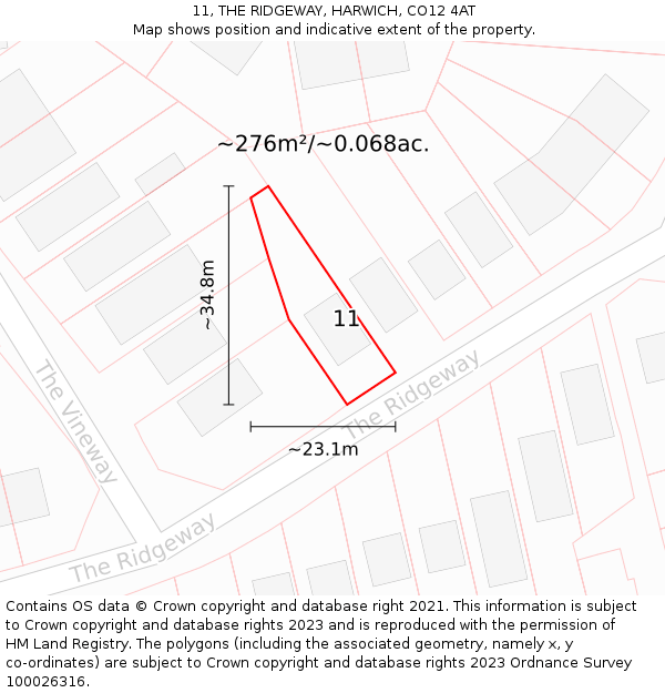 11, THE RIDGEWAY, HARWICH, CO12 4AT: Plot and title map