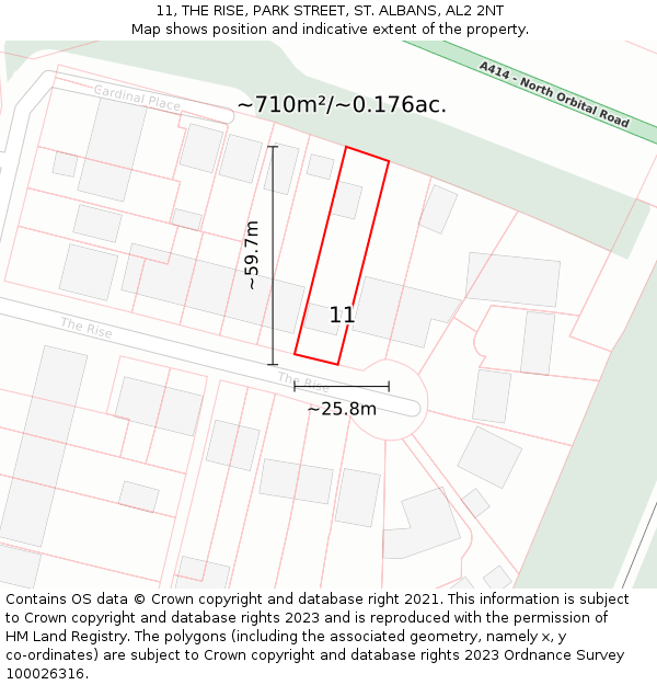 11, THE RISE, PARK STREET, ST. ALBANS, AL2 2NT: Plot and title map