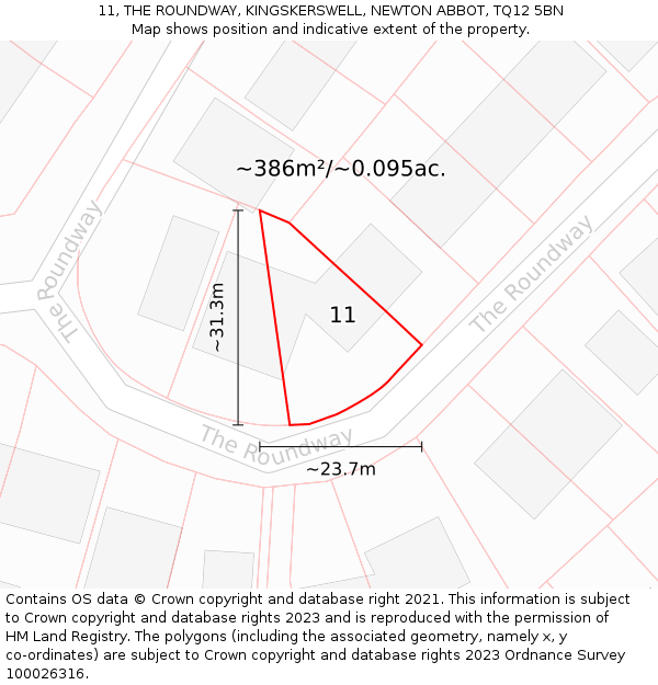 11, THE ROUNDWAY, KINGSKERSWELL, NEWTON ABBOT, TQ12 5BN: Plot and title map