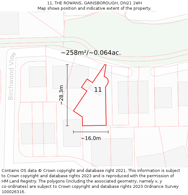 11, THE ROWANS, GAINSBOROUGH, DN21 1WH: Plot and title map