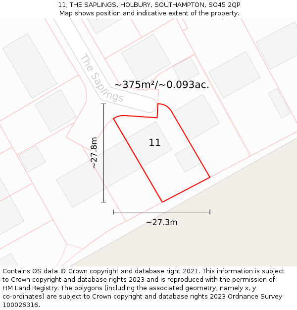 11, THE SAPLINGS, HOLBURY, SOUTHAMPTON, SO45 2QP: Plot and title map