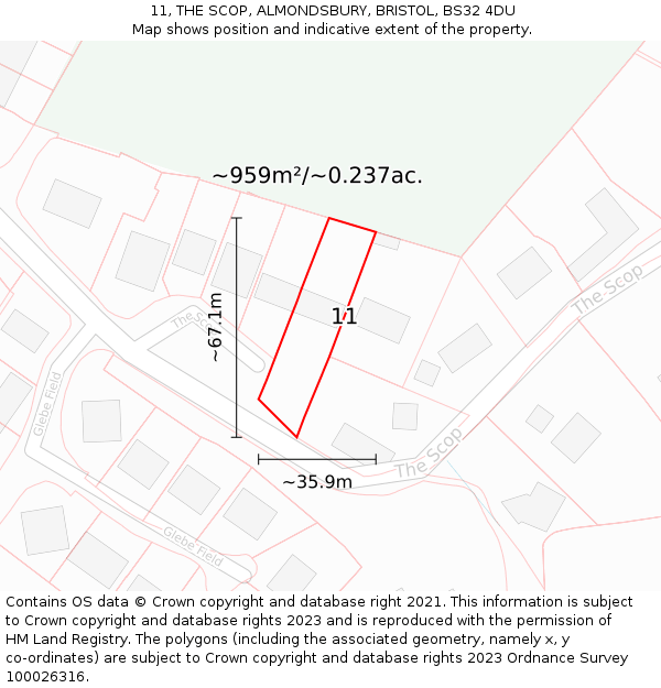 11, THE SCOP, ALMONDSBURY, BRISTOL, BS32 4DU: Plot and title map
