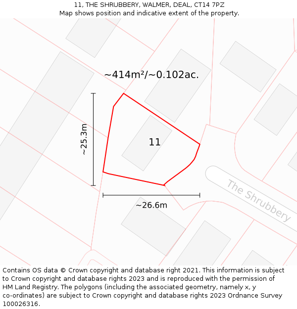 11, THE SHRUBBERY, WALMER, DEAL, CT14 7PZ: Plot and title map