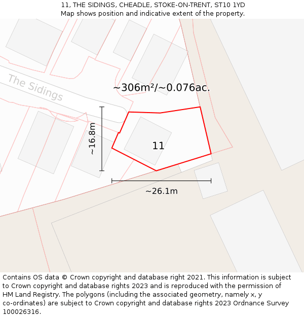 11, THE SIDINGS, CHEADLE, STOKE-ON-TRENT, ST10 1YD: Plot and title map