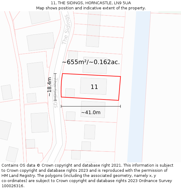 11, THE SIDINGS, HORNCASTLE, LN9 5UA: Plot and title map