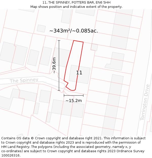 11, THE SPINNEY, POTTERS BAR, EN6 5HH: Plot and title map