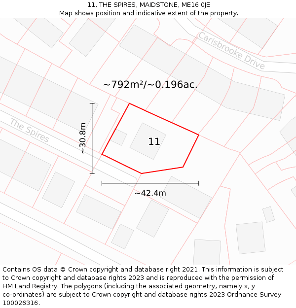 11, THE SPIRES, MAIDSTONE, ME16 0JE: Plot and title map