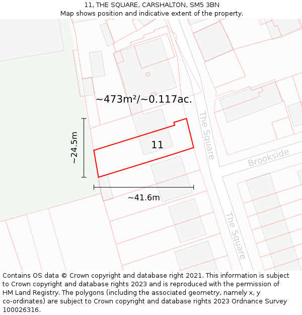 11, THE SQUARE, CARSHALTON, SM5 3BN: Plot and title map