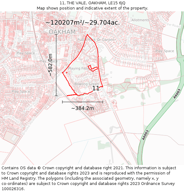 11, THE VALE, OAKHAM, LE15 6JQ: Plot and title map