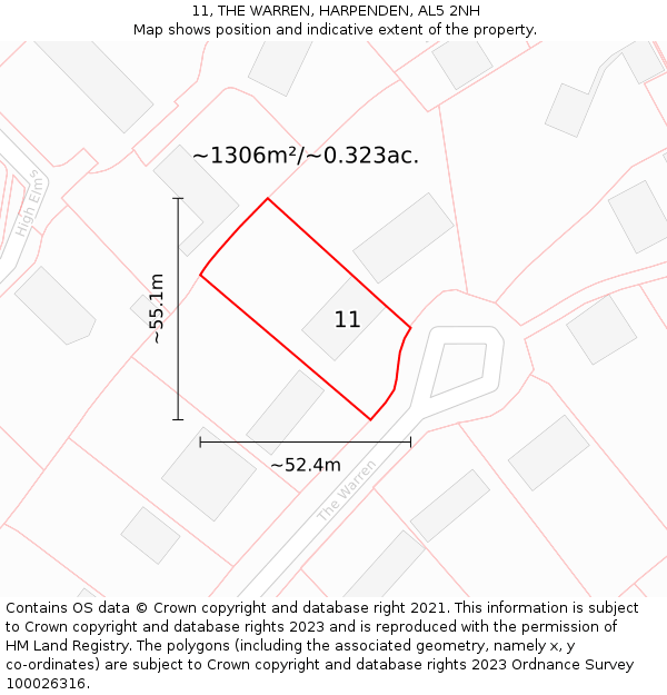 11, THE WARREN, HARPENDEN, AL5 2NH: Plot and title map