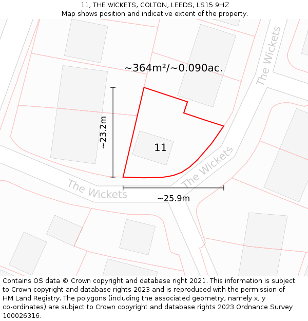 11, THE WICKETS, COLTON, LEEDS, LS15 9HZ: Plot and title map