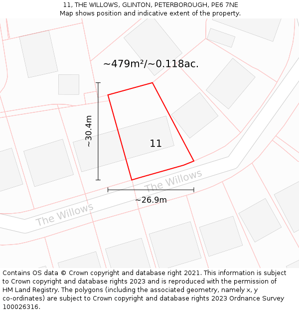 11, THE WILLOWS, GLINTON, PETERBOROUGH, PE6 7NE: Plot and title map