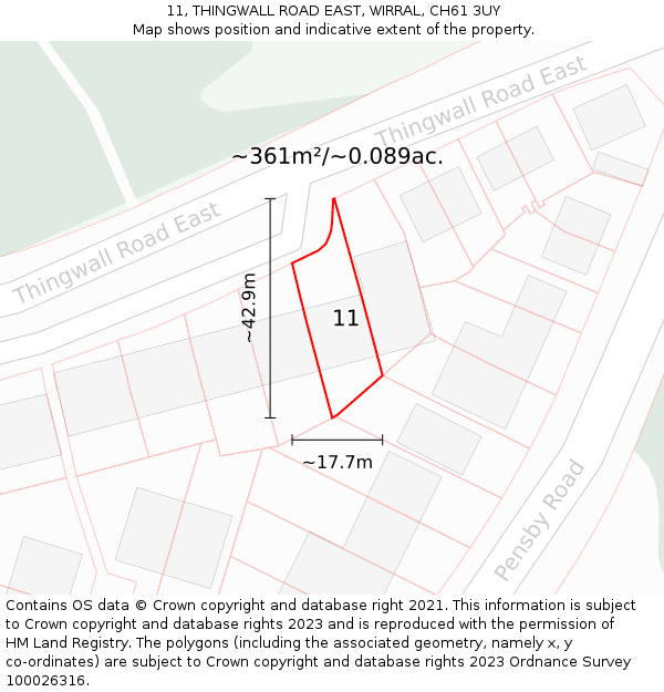 11, THINGWALL ROAD EAST, WIRRAL, CH61 3UY: Plot and title map