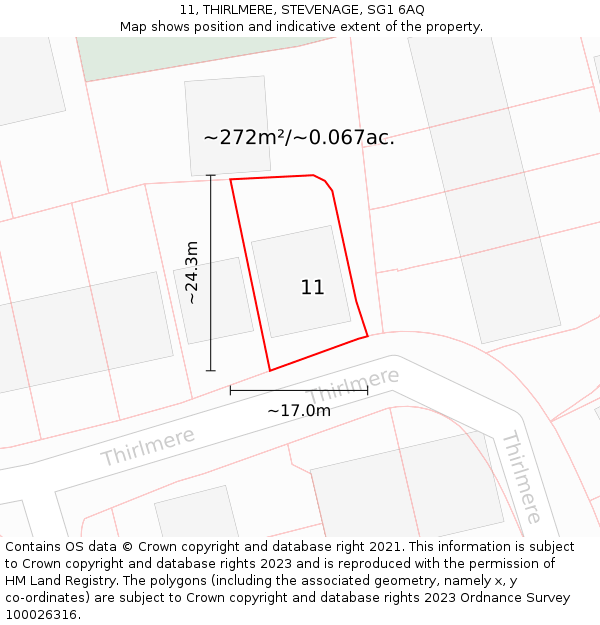 11, THIRLMERE, STEVENAGE, SG1 6AQ: Plot and title map