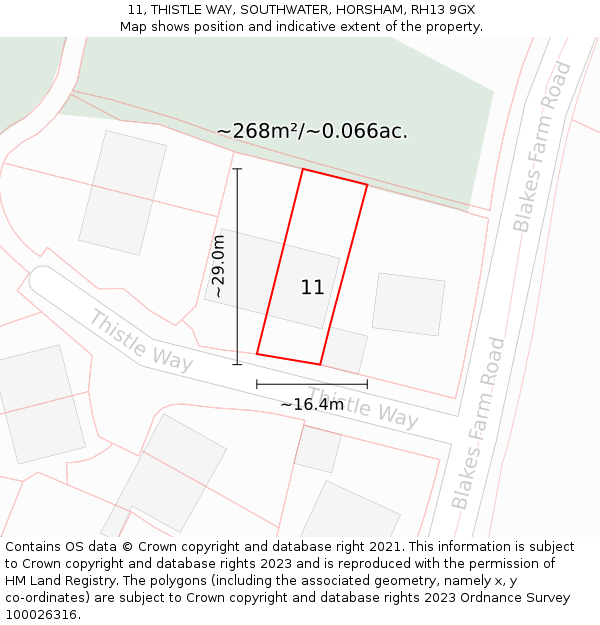 11, THISTLE WAY, SOUTHWATER, HORSHAM, RH13 9GX: Plot and title map