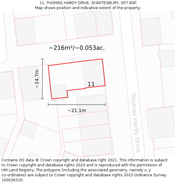 11, THOMAS HARDY DRIVE, SHAFTESBURY, SP7 8SP: Plot and title map